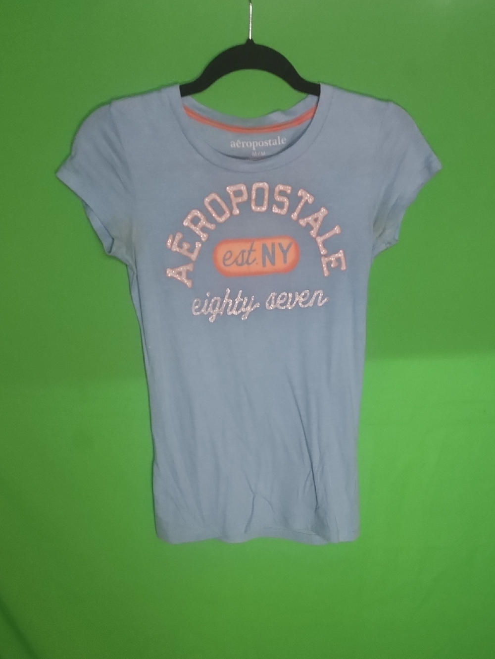 Aeropostale Light Blue "Eighty Seven" Graphic Logo Tee M